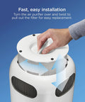 Hand demonstrating installation of Tabletop True HEPA Replacement Filter For Air Purifier, 200 Sq Ft Coverage, Clears 99.97 Percent