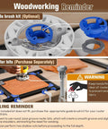 Router Jig For Cutting Boards, Adjustable Guide Fits Up To 18x18 Inches, close-up of guide brush kit and router bits in use.
