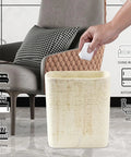 Natural Travertine Textures Tiny Trash Can 1.8 Gallon Bathroom Space Saver Garbage Bin by chair in living room