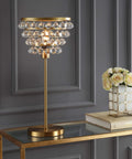 Brass Gold 25 Inch Table Lamp With Clear Crystal Beads, Modern Industrial Chandelier Style Nightstand Lamp For Bedroom