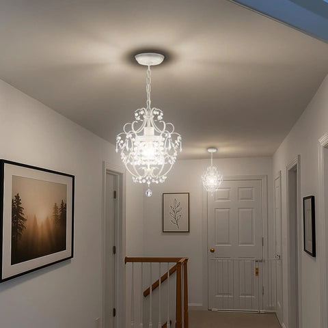Tiny Crystal Chandelier For Bedroom And More One Light White Mini Crystal Pendant Ceiling Fixture Ninety Percent Preassembled