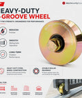 Two Pack Three Inch V Groove Gate Rollers With Double Sealed Bearings for smooth operation on sliding gates shown at an angle.
