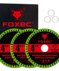 FOXBC 4-1/2 in multi-material cut-off discs for angle grinders, 3-pack, 7/8 in arbor, green segmented edge, front view