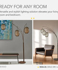 Maui Arc Floor Lamp With Three Movable Shades And Adjustable Height, Perfect Lighting For Bedroom And Living Room, Antique Bronze Finish