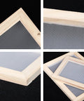 Close-up of All In One 3 Pack Paper Making Frame Kit With Wooden Screens In A4 A5 A6 Sizes For DIY Papermaking Must Have Mesh Molds Reusable Craft Tools.