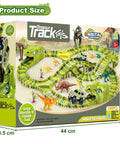 266 Piece Dino Track Set For Kids Ages 3 4 5 6 7 Flexible Race Tracks With 2 Dino Cars Bridges Tunnels on box