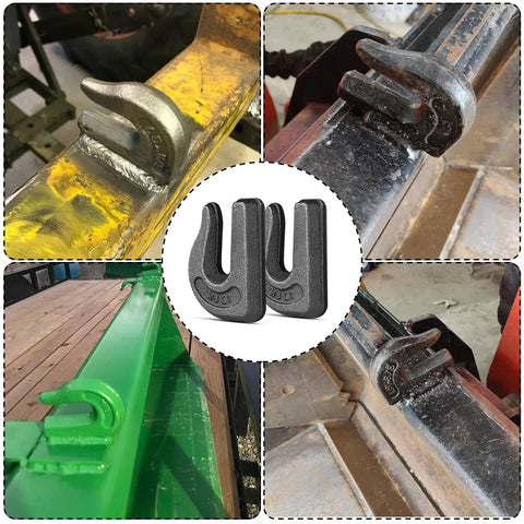 6-Pack Three Eighths Inch Weld-On Forged Clevis Grab Chain Hooks Set Heavy Duty Grade 70 Utility Hooks Installed on Equipment