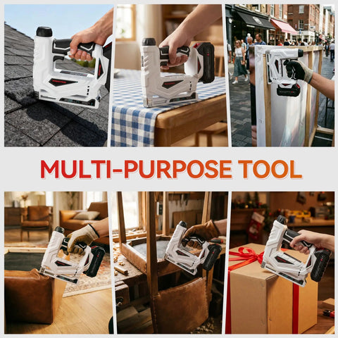 Heavy Duty Cordless Brad Nailer And 2 In 1 Electric Stapler With Fast Charge Battery used in various DIY tasks and upholstery projects.