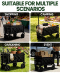 Foldable Wagon With Wheels Grab And Go Portable Collapsible Cart For Camping Groceries Garden And Sports Lightweight 10 Lb Utility Wagon With Flexible Handle Black in various scenarios.