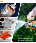 12V DC Water Transfer Pump With Self Priming, 330 GPH Portable Electric Pump in action with copper motor and aluminum alloy head