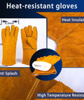Heat-resistant blue eagle gloves, detailed view with measurements, heat insulation and high temperature resistance labels