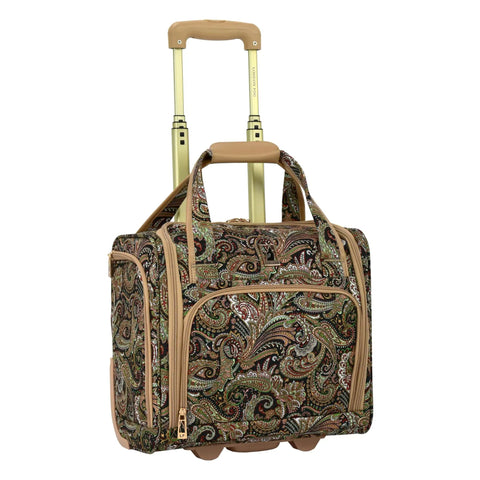 15 Inch Dope Under The Seat Bag With Paisley Polyester Carry On Luggage That Doubles As A Rolling Tote Or Business Case Airline Compatible Durable Build With A 5 Year Warranty In Black Sand Paisley