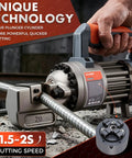 Heavy Duty 3/4 Inch Electric Hydraulic Rebar Cutter RC20B cutting rebar with four plunger pump, showcasing quick cutting technology.