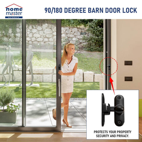 Crazy Tough Heavy Duty Barn Door Lock 90 And 180 Degree Flip Latch Kit Thickened Solid Gate Latch installed on sliding door