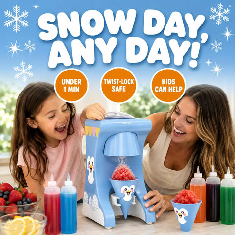Totally Legit Penguin Shaved Ice Maker For Home And Kids Chills Out Summer Parties By Turning Regular Ice Cubes Into Silky Snow Cones Without Pre Freezing For Easy Weekends with kids making snow cones