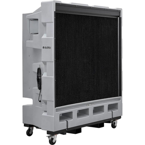 48 Inch Diameter Portable Evaporative Cooler With Direct Drive Motor And Wireless Remote Lcd Display Panel Built In Timer Heavy Duty Swamp Cooler side view with black cooling pads