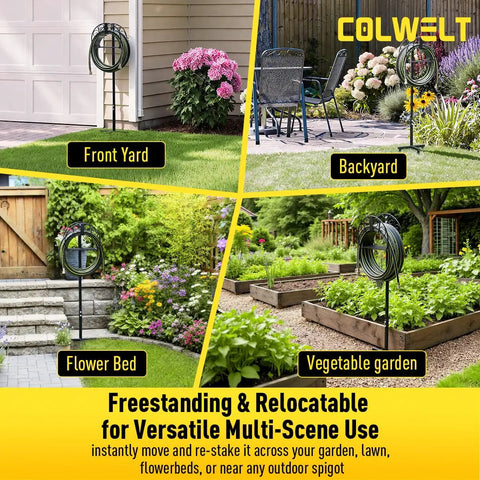 All In One Garden Hose Holder Kit With 50 Ft Hose Half Inch in front yard, backyard, flower bed, and vegetable garden settings