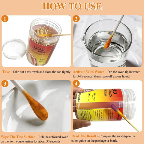 Top Rated Lead Paint Test Kit Featuring 80 Water Activated Swabs For No Sweat Testing Hands Down Delivers Quick Results In 30 Seconds Solid Pick For Safe Home Renovation Prep showing usage steps with swabs.