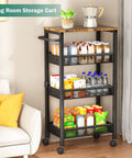 Ultra Durable Slim Utility Storage Cart On Wheels With Wood Top And Metal Frame Four Tier Narrow Rolling Organizer in living room