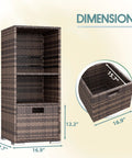 Outdoor Pool Towel Rack And Rattan Wicker Storage Cabinet Shed With Shelves And Drawer Waterproof Patio Organizer No Fuss in brown, dimensions shown.