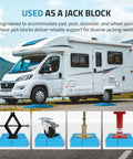 Heavy Duty Rv Leveling Blocks 12 Pack With Velcro Straps Interlocking Stackable Jack Pads For Camper Travel Trailer Adjustable Height No Sweat Setup Rock Solid Blue used under a camper for jack support.