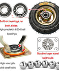 Built Tough Heavy Duty Pneumatic Casters 250 Millimeter Rubber Wheels 4 Pack showing ball bearings and steel parts.
