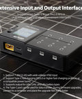 W63 FPV Drone Charger With Six Independent Ports featuring XT60, Type-C, PH2.0, BT2.0 connectors on black surface.