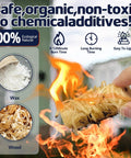 Person holding 72 Pack Extra Long Fire Starters For Grill Fireplace Camping And Survival Kit With 12 Minute Burn Natural Pine Wood And Food Grade Wax Waterproof Odorless Safe For BBQ Pizza Oven Chimney Indoor And Outdoor Use while igniting.