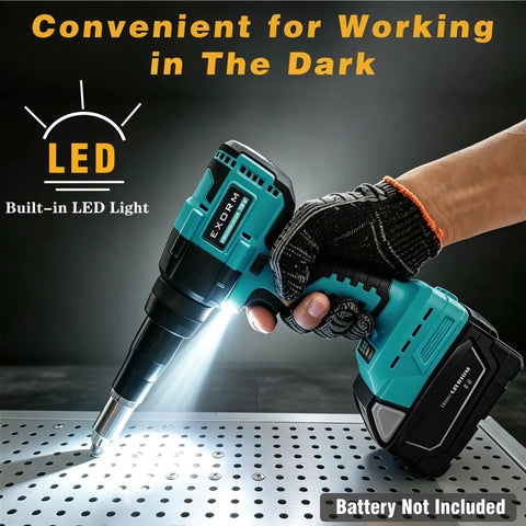 Beefed Up Cordless Rivet Gun with Brushless Power Automatic Pop Rivet Tool for 18V Max Batteries high torque LED light use