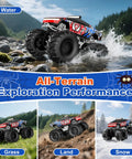 Amphibious 1to18 Scale RC Monster Truck With 4WD And Waterproof Build All Terrain Off Road Pickup Remote in water, grass, snow