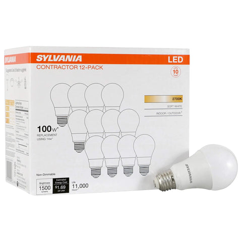 Non Dimmable LED A19 Light Bulbs 100W Equivalent 14W 1500 Lumens Soft White 2700K Frosted Medium Base E26 Energy Saving Box and Bulb