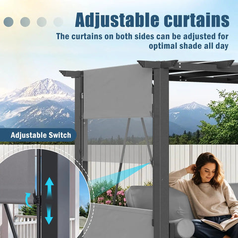 Outdoor Porch Swing With Stand And Adjustable Canopy 2 In 1 Convertible Bed 3 Seat Swing With Cushions, featuring adjustable curtains.