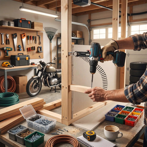 Heavy Duty Electric Drill Adapter For Automatic Chain Nailing Adjustable Screw Depth Woodworking Setup Slays Drywall Boards On Lumber Projects Without Breaking A Sweat in workshop using a power drill.
