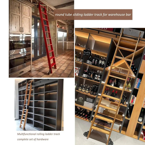 Installed 13 Foot Sliding Barn Door Hardware Kit With Rolling Ladder Track System No Ladder Round Tube Wheels And Extension Rail