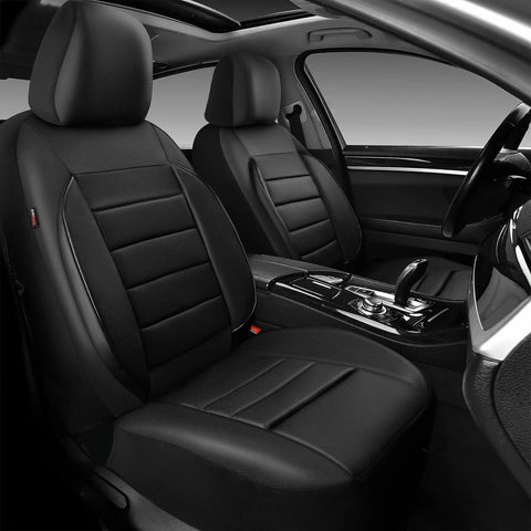 Leather Seat Covers Full Set Universal Water Resistant With 3D Foam Back Support For SUV Sedan Van All Season Dope Comfort And Luxury Airbag Compatible Pure Black in sedan interior.