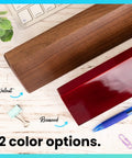 Blank Wood Desk Nameplate 2 By 8 Inches In Walnut Or Rosewood Finish Customizable With Your Text Or Logo shown with keyboard and clips