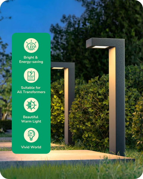 Low Voltage Pathway Lights 12V LED Outdoor Landscape Lighting Kit 4 Pack With 3000K Warm White 85 Lumens illuminating path