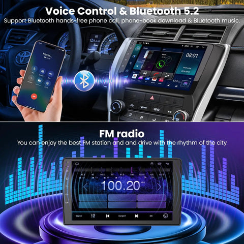 Camry 2015 2016 2017 Android 13 Car Stereo With 10.2 Inch Touch Screen showing Bluetooth and FM radio features