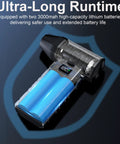 Cordless Compressed Air Duster With Up To 130000 RPM Dust Busting Portable Mini Blower showcasing lithium batteries and runtime display.
