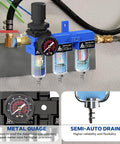 3 Stage Air Dryer System For Compressors With 1/4 Inch NPT, 5 Micron Brass Filter, 0.5 Micron Fiber Filter, wall-mounted with semi-auto drain