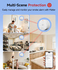 Matter Enabled Smart Smoke Detector Leveraging Local Thread Connectivity Works Smoothly With Apple Home And Alexa in multiple home settings.