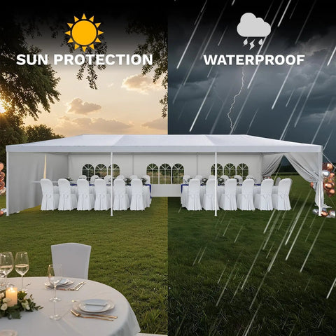 Built Tough 10 By 30 Foot Heavy Duty Outdoor Wedding Canopy with Eight Sidewalls Offering Full UV Protection and Being Totally Waterproof