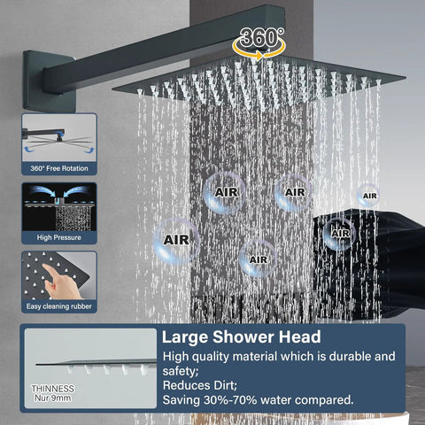 Top Tier Matte Black Rain Shower System With An Eight Inch Square Showerhead And Heavy Duty Brass Handheld Sprayer With Precision Pressure Valve To Stop Scald Risks For Chill Daily Showers