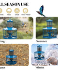 Metal Squirrel-Proof Bird Feeder With 2.8 Lb Seed Capacity, Cage Tube Seed Feeder With Tray in seasonal outdoor settings.