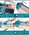 4-step guide using 24 Inch Manual Tile Cutter With Tungsten Carbide Scoring Wheel For Porcelain And Ceramic Tiles Precise Straight Cuts