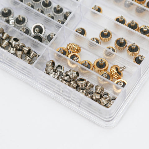 120 Piece Watch Crown Replacement Set Fits Calibre 3135 3235 3335 Waterproof Down Screw Copper Bronze Link Kit in plastic case