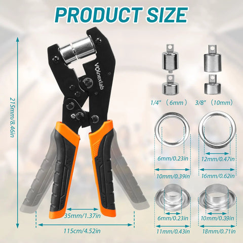 Heavy Duty Grommet Kit With One Quarter Inch And Three Eighth Inch Dies, Four Hundred Eyelets, Magnetic Eyelet Pliers and dies