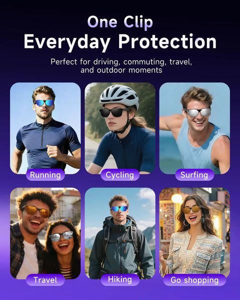 People engaging in activities with Four Pack Polarized Clip On Lenses For Meta Wayfarer Regular Size RW4008 RW4006 RW4012 50 22.