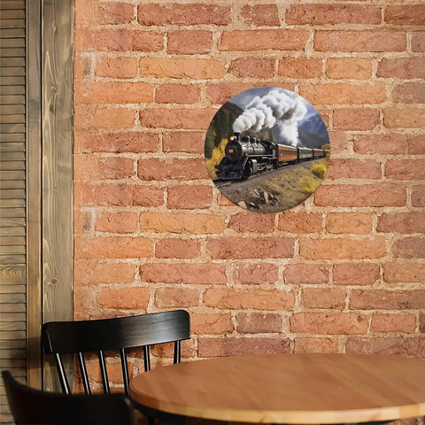 Dope Circular Metal Wall Art Featuring A Vintage Locomotive Train For Living Room And Office Decor Large Round Sign