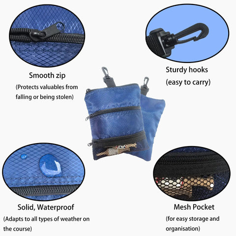Portable Golf Ball Storage Bag With Multiple Zip Pockets And 3 Compartments Lightweight Blue Golf Organizer